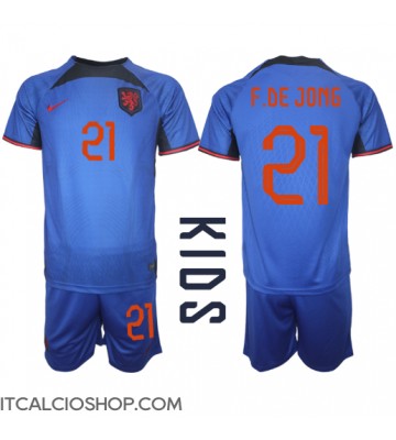 Olanda Frenkie de Jong #21 Seconda Maglia Bambino Mondiali 2022 Manica Corta (+ Pantaloni corti)